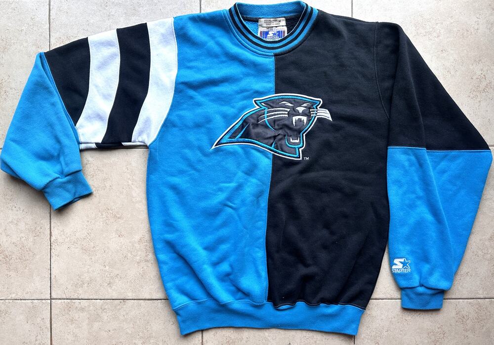 Carolina Panthers 90s STARTER Color Block sweatshirt Pullover M teal blk NFL vtg